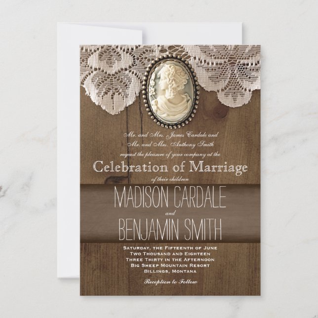 Invitations en bois de mariage de camée de (Devant)