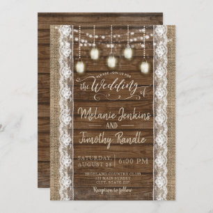Invitations en bois de mariage de dentelle de