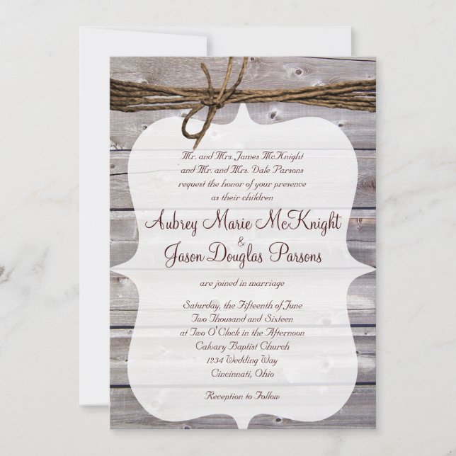 Invitations en bois de mariage de ficelle de (Devant)