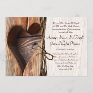 Invitations en bois de mariage de ficelle de coeur