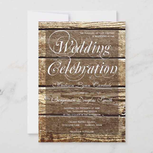 Invitations en bois de mariage de grange rustique (Devant)