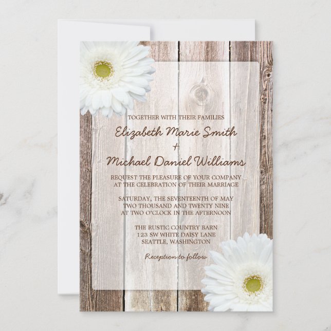 Invitations en bois de mariage de grange rustique (Devant)