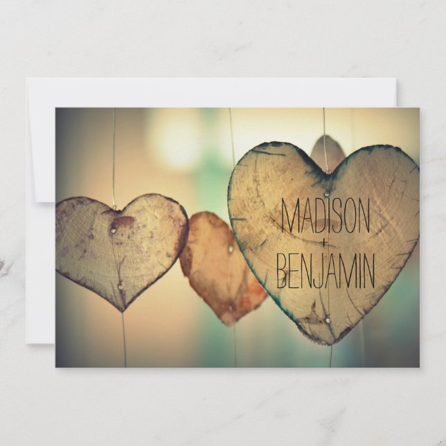 Invitations en bois rustiques de mariage (Devant)