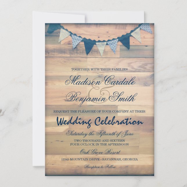 Invitations en bois rustiques de mariage de (Devant)