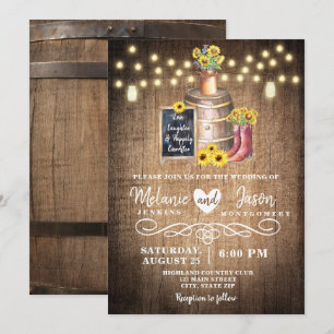 Invitations en bois rustiques de mariage de baril