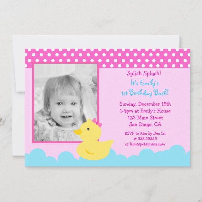 Invitations en caoutchouc d'anniversaire de canard (Devant)