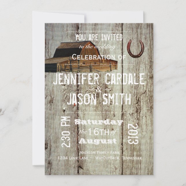 Invitations en fer à cheval de mariage de grange (Devant)