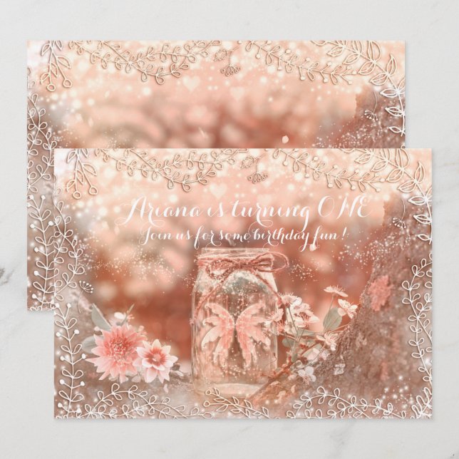Invitations en pot Mason avec ailes de fée scintil (Devant / Derrière)