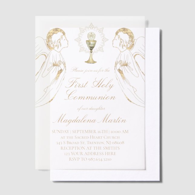 Invitations En Vélin adorer les anges Première communion sainte (Compenser)