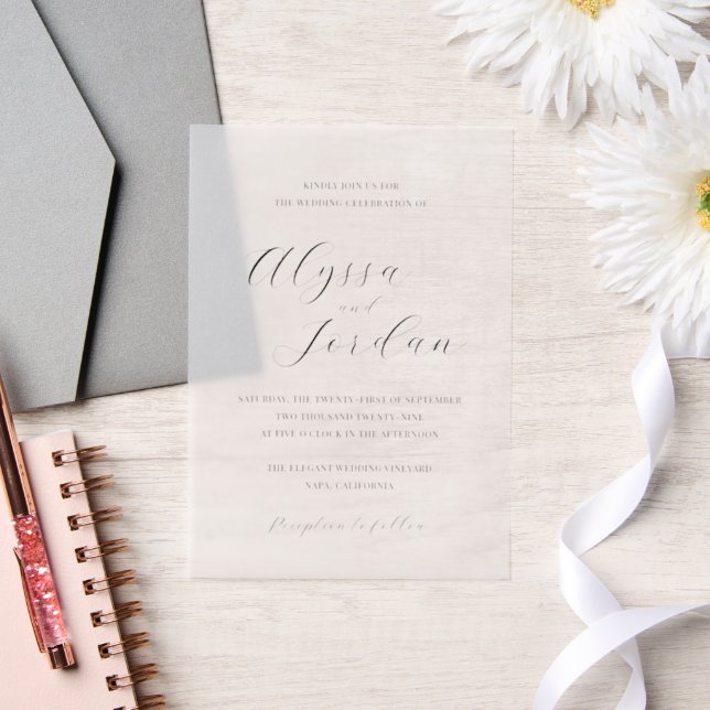 Invitations En Vélin Alyssa Calligraphie Typographie Mariage élégant (Mariage)
