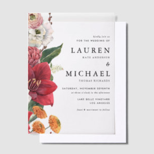 Invitations En Vélin Amaryllis rouge et Mariage floral d'automne