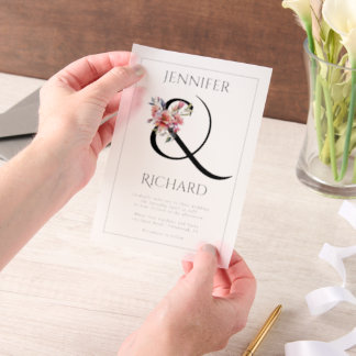 Invitations En Vélin Ampersand and peach-pink rhododendron wedding