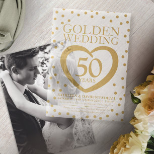 Invitations En Vélin Anniversaire mariage d'or 50e coeur doré