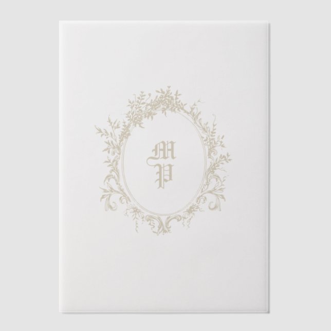 Invitations En Vélin Antique Monogramme Wreath Romantique Calligraphie (Recto)