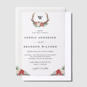 Invitations En Vélin Aquarelle Antler Wreath Monogram Mariage de vacanc