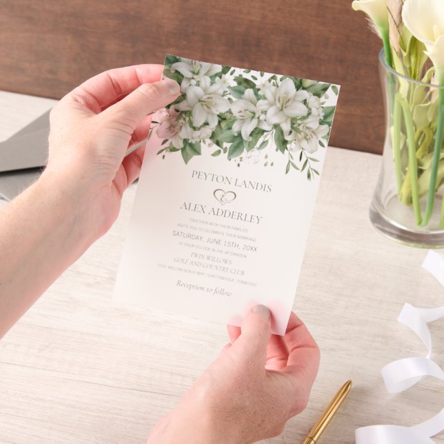 Invitations En Vélin Aquarelle blanche Mariage floral (Ordinateur de poche)