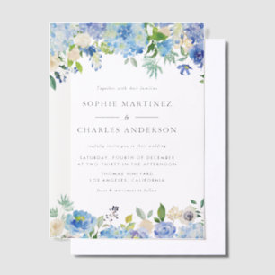 Invitations En Vélin Aquarelle bleu Hydrangea Mariage botanique