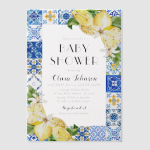 Invitations En Vélin Aquarelle Carrelage bleu Citrons Baby shower itali