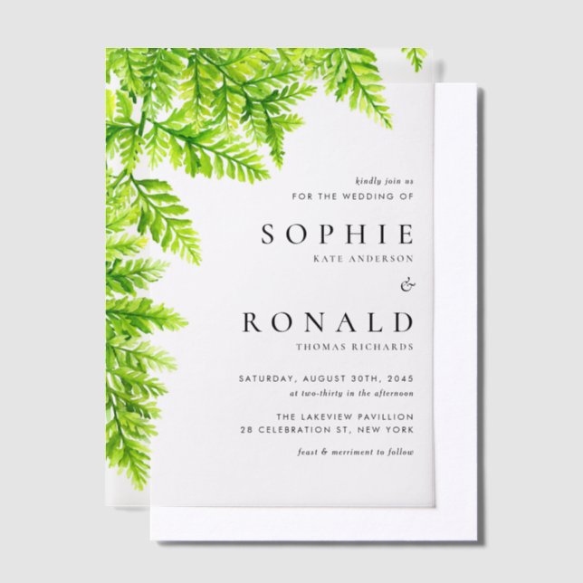 Invitations En Vélin Aquarelle Chartreuse Green Fern Feuille Mariage (Compenser)
