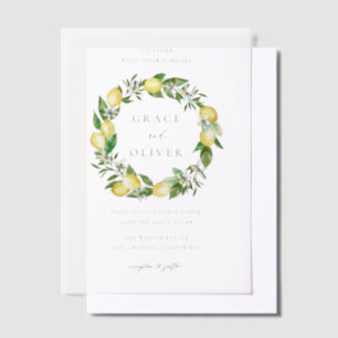 Invitations En Vélin Aquarelle Citron et Mariage de couronnes vertes