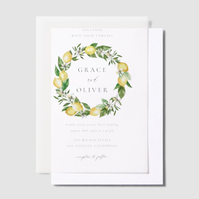 Invitations En Vélin Aquarelle Citron et Mariage de couronnes vertes (Compenser)