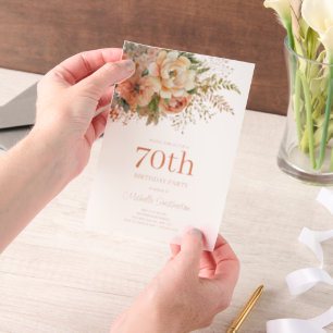 Invitations En Vélin Aquarelle de crème de pêche Floral 70e anniversair