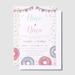 Invitations En Vélin Aquarelle Donuts & Confetti Spanish Gender Revela