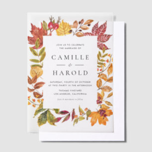 Invitations En Vélin Aquarelle Feuilles d'automne Mariage de automne de