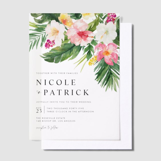 Invitations En Vélin Aquarelle Fleurs tropicales et Mariage de verdure (Compenser)