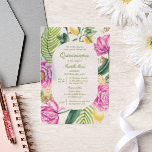 Invitations En Vélin Aquarelle Floral Peonps Tulipes Lemon Quinceañera