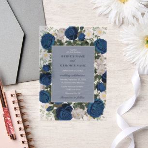 Invitations En Vélin Aquarelle Florale Bleue Moderne Mariage élégant