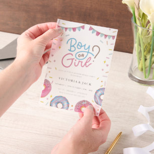 Invitations En Vélin Aquarelle garçon ou fille Sexe Donut révéler