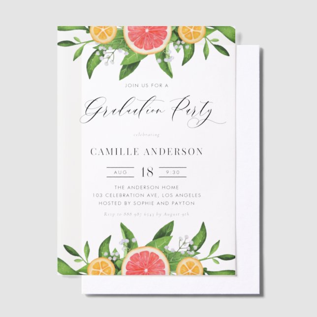 Invitations En Vélin Aquarelle Grapefruit et Oranges Graduation Party (Compenser)