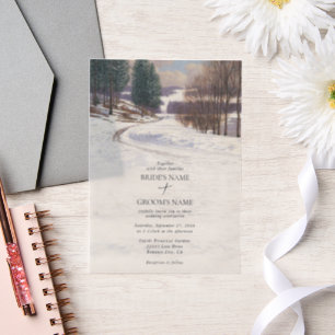 Invitations En Vélin Aquarelle Hiver Mariage paysage neige