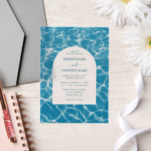 Invitations En Vélin Aquarelle moderne Blue Ocean Beach Mariage