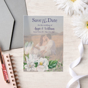 Invitations En Vélin Aquarelle moderne Magnolia Enregistrer la date