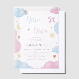 Invitations En Vélin Aquarelle Nuages & Étoiles Espagnol Genre Révélati