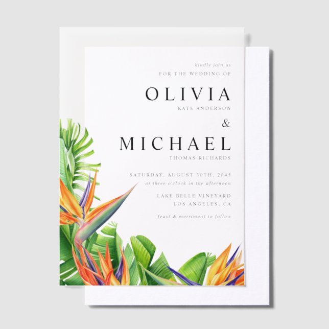 Invitations En Vélin Aquarelle Oiseaux du Paradis Mariage tropical (Compenser)