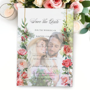 Invitations En Vélin Aquarelle rose roses et calligraphie Enregistrer l
