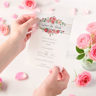 Invitations En Vélin Aquarelle rose roses et calligraphie Enregistrer l