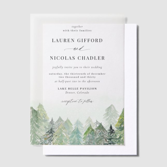 Invitations En Vélin Aquarelle Snowy Woodland Mariage d'hiver (Compenser)