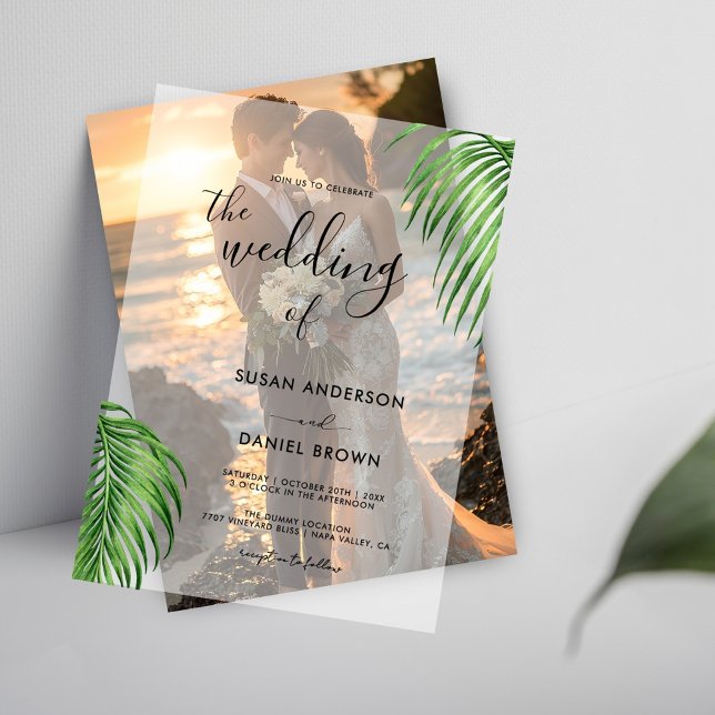 Invitations En Vélin Aquarelle tropicale Palm Feuilles Mariage élégant (Créateur téléchargé)