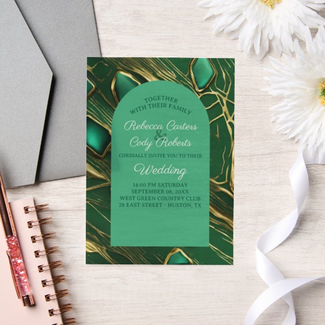Invitations En Vélin Arc Art déco Mariage vert émeraude foncé (Mariage)