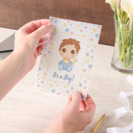Invitations En Vélin Baby Boy Blue Jumpsuit Insertion