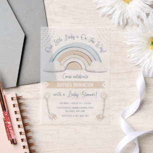 Invitations En Vélin Baby shower arc-en-ciel Boho