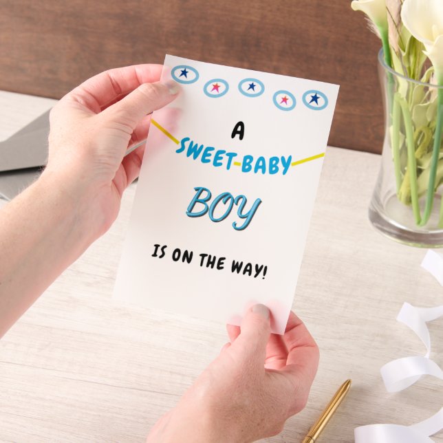 Invitations En Vélin Baby shower bleu bébé doux (Ordinateur de poche)