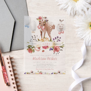 Invitations En Vélin Baby shower de cerfs floral
