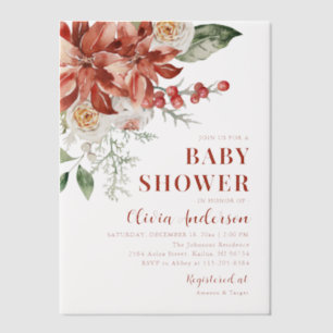 Invitations En Vélin Baby shower de Noël Boho Winter Red Floral