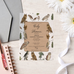 Invitations En Vélin Baby shower d'oiseaux de la forêt de Chouette vint