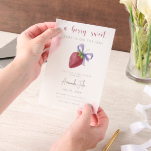 Invitations En Vélin Baby shower fraise avec un ruban